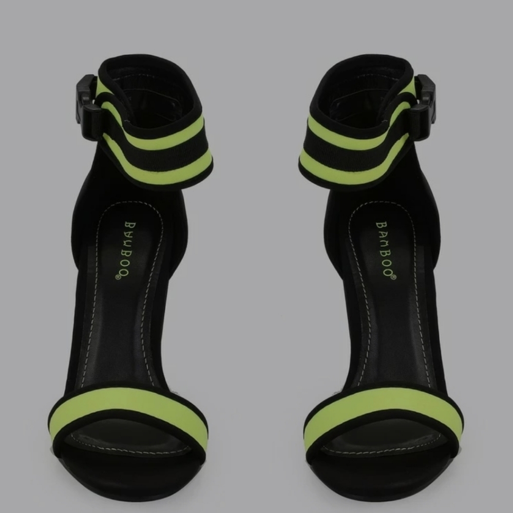 NEON YELLOW/BLK ANKLE STRAP HEELS